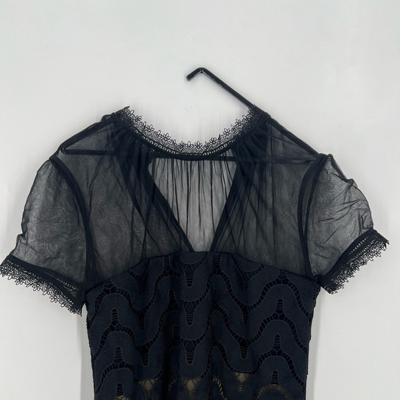 Self-Portrait Evie Shift Sheer Scalloped Lace Mini Dress In Black - Picture 1 of 10